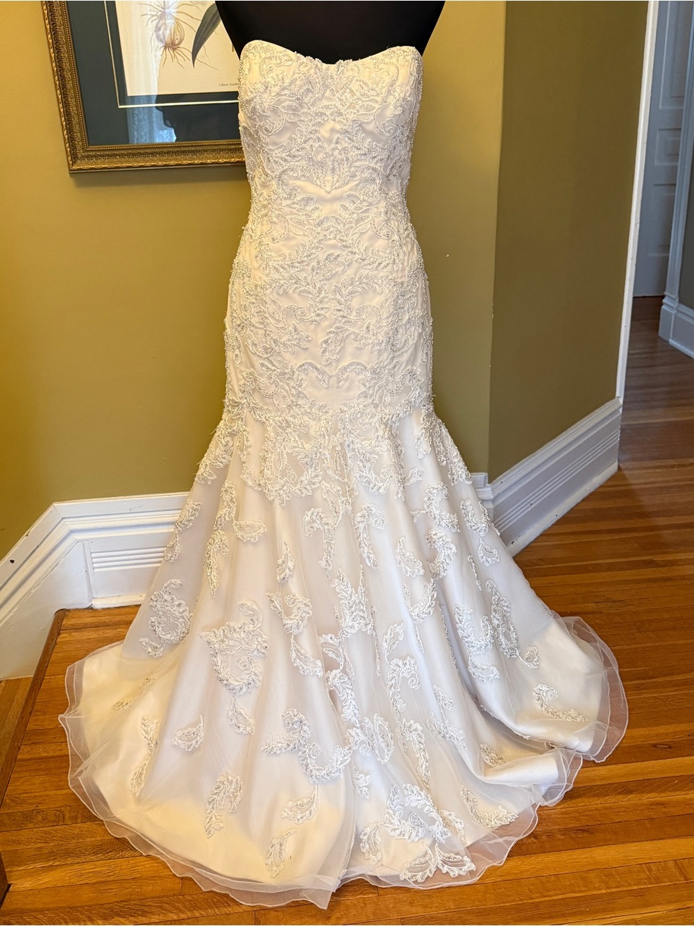 Oleg Cassini Ivory Strapless Lace Mermaid Wedding Dress